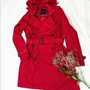 Red, Cole Haan Women’s Hooded Trench Coat, Size small